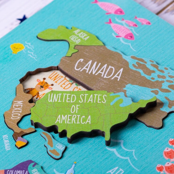 Montessori Puzzle Wooden Map, Educational Wooden Maps, Map Puzzle