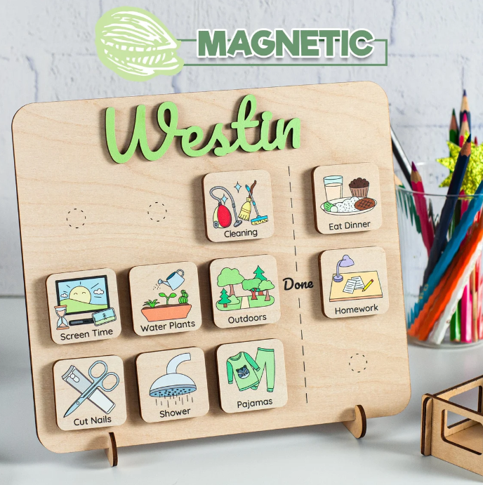 Custom Routine Design Magnetic Routine Chart, Custom routine chart, Wooden visual schedule ...
