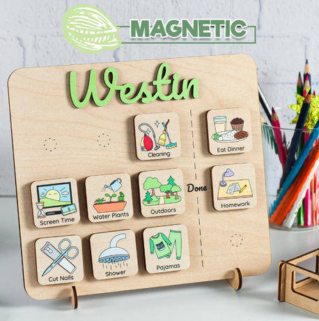 Magnetic Routine Chart, Custom routine chart, Wooden visual schedule, Daily routine - FistikPuzzles