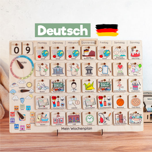 Wooden Weekly Planner for Kids,  Wooden Visual Schedule, Chore Chart For Kids - FistikPuzzles