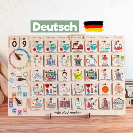 Wooden Weekly Planner for Kids,  Wooden Visual Schedule, Chore Chart For Kids - FistikPuzzles