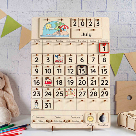 Handmade Wooden Calendar for kids, Montessori calendar, Learning toys - FistikPuzzles