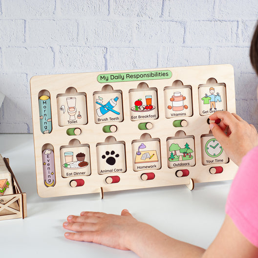 Wooden Chore Charts for Kids, Montessori Chore Chart, Routine Chart for Kids - FistikPuzzles