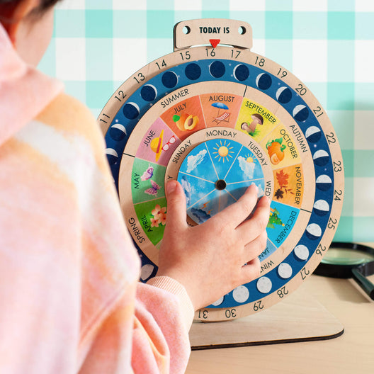 Montessori Wooden Wheel Calendar with Seasons & Moon Phases - FistikPuzzles