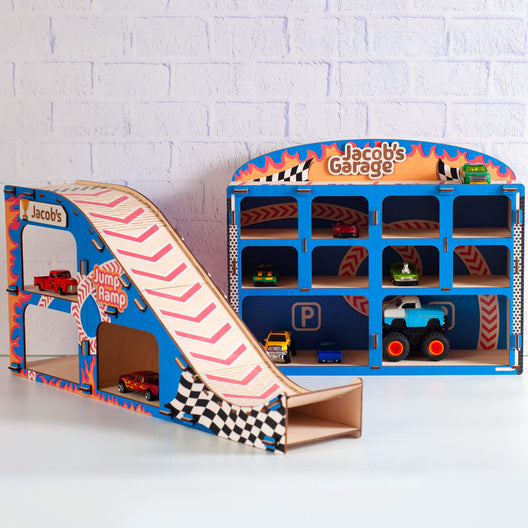 Personalized Toy Parking Garage | Montessori Car Ramp for Toddlers | Fistik - FistikPuzzles