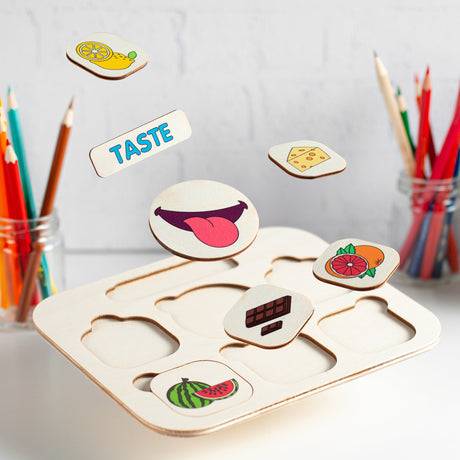 5 Senses Wooden Puzzle, Educational Montessori Flashcards, Educational Games For Kids - FistikPuzzles