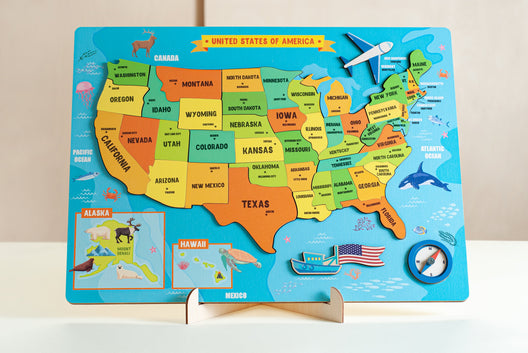 USA Map Kids Puzzle, Montessori Puzzle Wooden Map,  Map Puzzle For Kids - FistikPuzzles