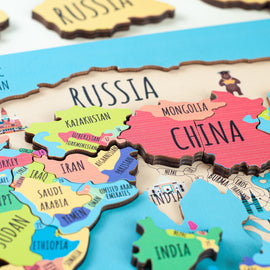 World Map Puzzle for Kids, Montessori Puzzle, Wooden Continent puzzle for Kids - FistikPuzzles