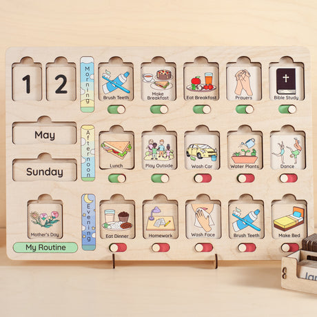 Chore chart for kids, Montessori Calendar, Kids routine chart, Toddler chart, Visual schedule - FistikPuzzles