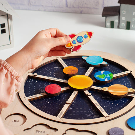Wooden Solar System Puzzle, Cosmos Puzzle, Wooden Sensory Educational Toy, Montessori Educational Puzzle - FistikPuzzles
