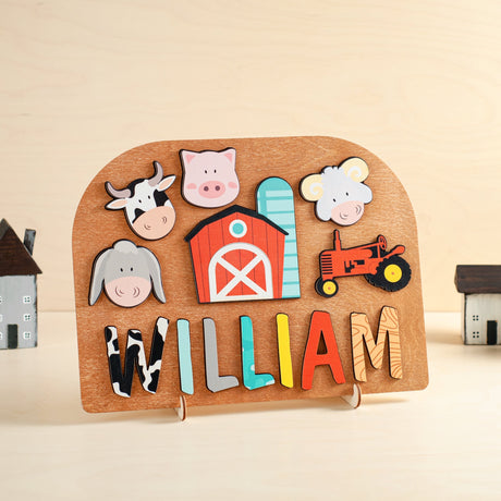 Happy Farm Baby Name Wooden Puzzle, Personalized Wooden Baby Name Puzzle, Montessori Wooden Puzzle - FistikPuzzles