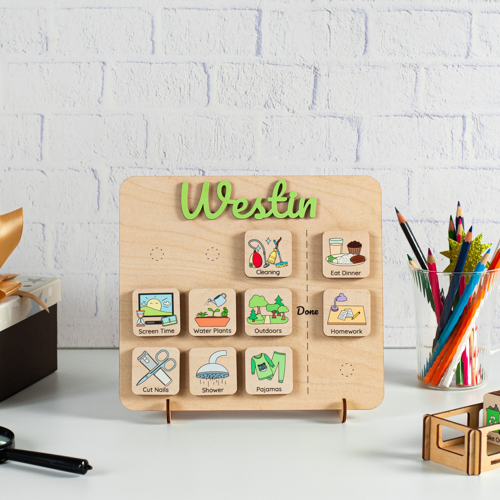 Custom Routine Design Magnetic Routine Chart, Custom routine chart, Wooden visual schedule ...