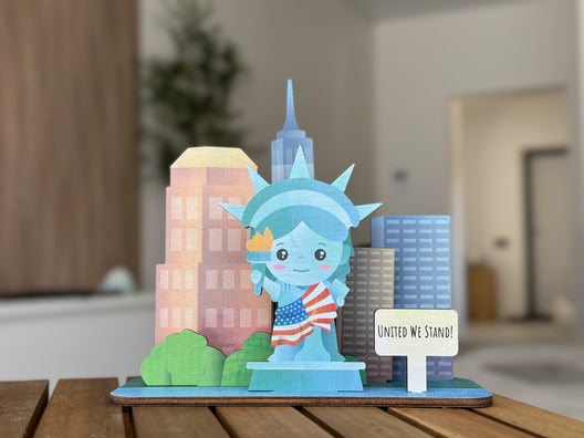 Wood 3D Puzzle , Statue of Liberty for Kids, Independence Day Gift, Desk Buildings Toys, Nursery Decor, Symbol USA for Toddler, Gift for Kids - FistikPuzzles