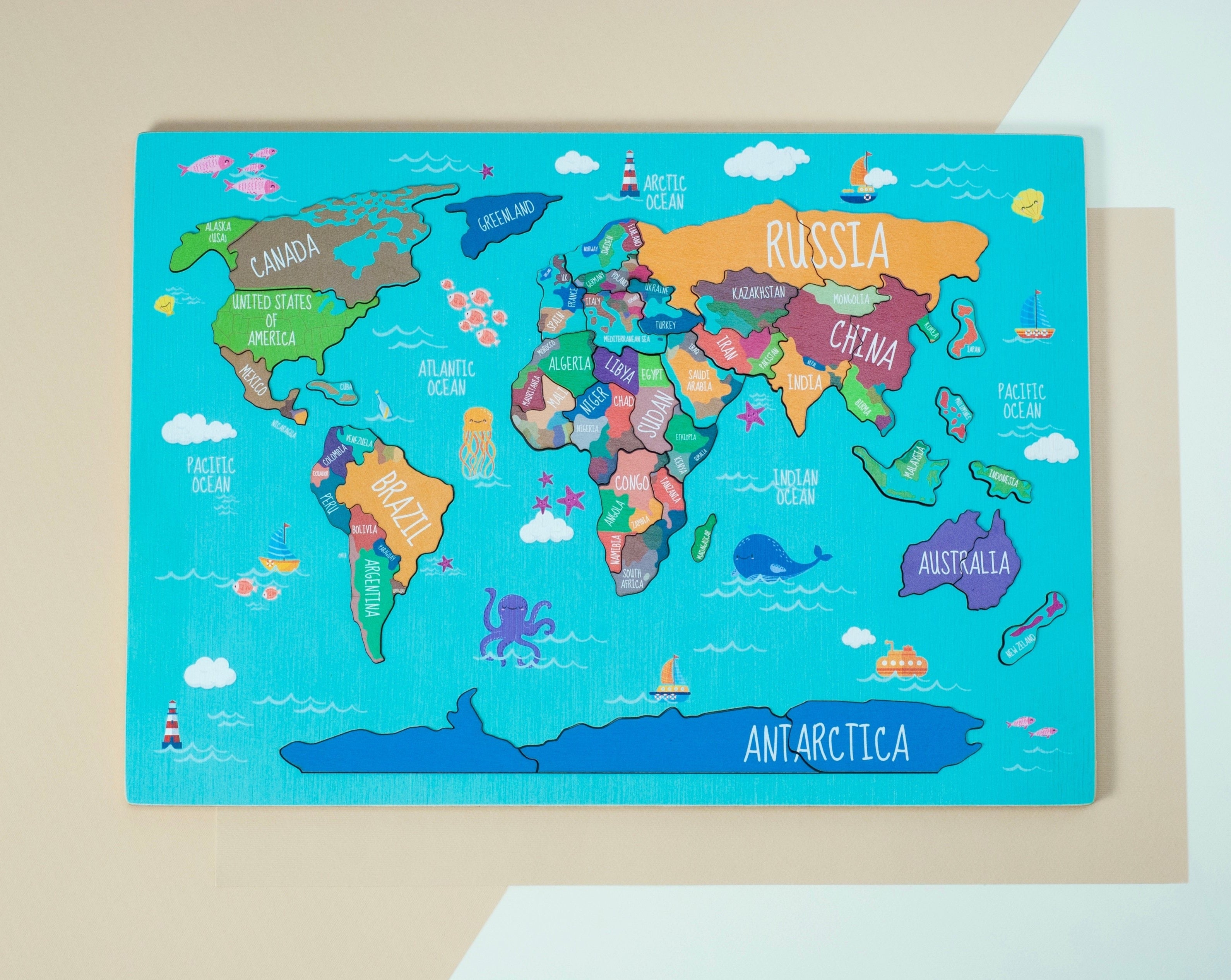 Gifts for kids World Map Puzzle for Kids, Montessori Puzzle, Wooden wo –  FistikPuzzles